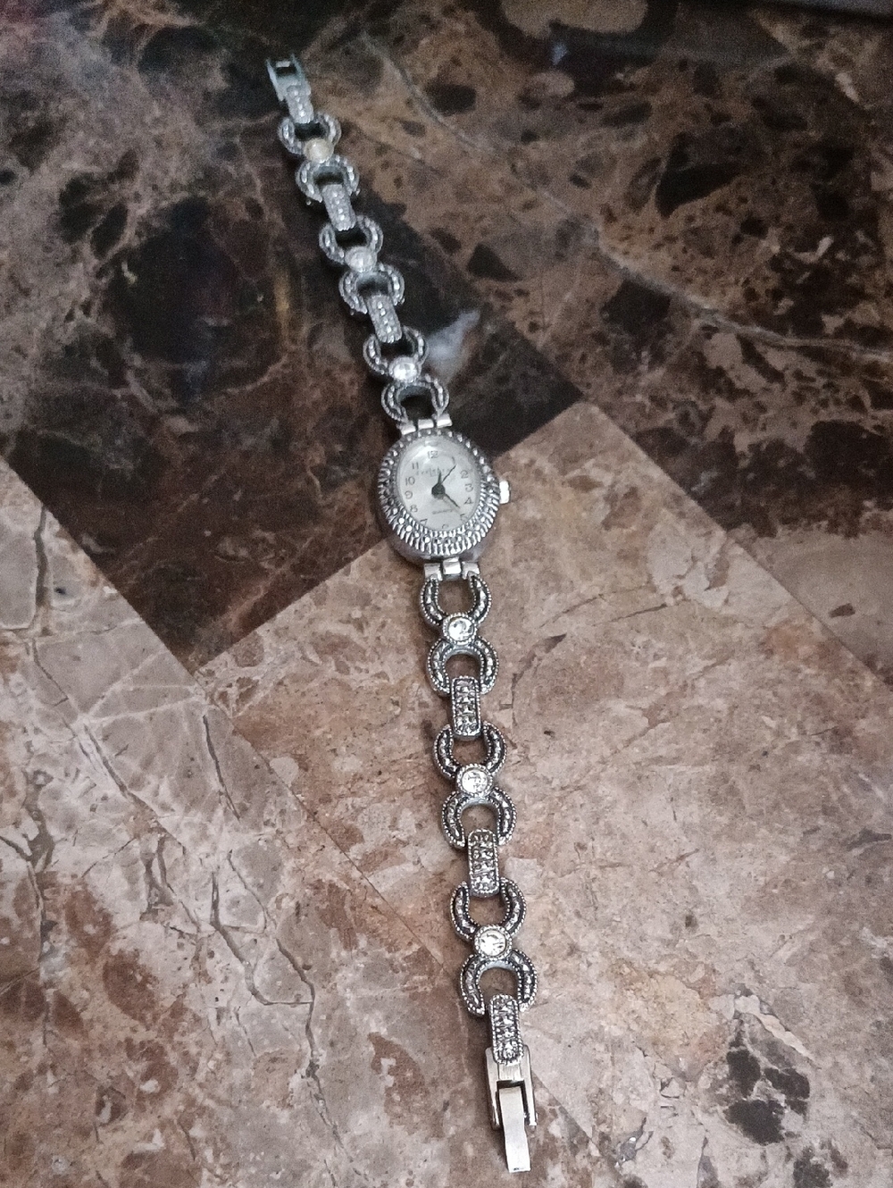 vintage LA Express Rhinestone Marcasite ladies quartz watch,